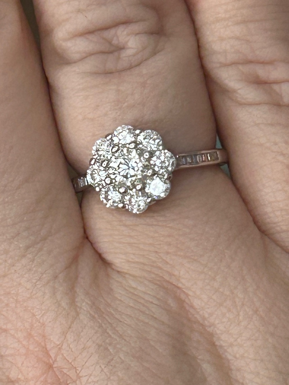 Silver Cluster Moissanite Flower Ring - sz 7